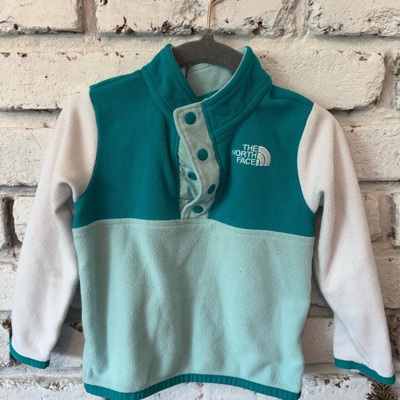 The North Face Turquoise and White Fleece pullover jacket - Picture 1 of 4